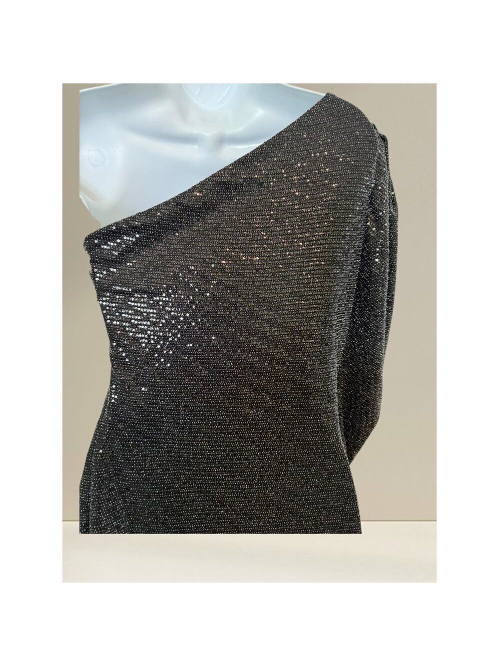 Zara One-Shoulder Black Metallic Sequin Mini Dress – Size S - Picture 5 of 8